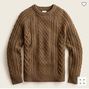 J. Crew Rugged merino wool cable-knit sweater in fatigue donegal